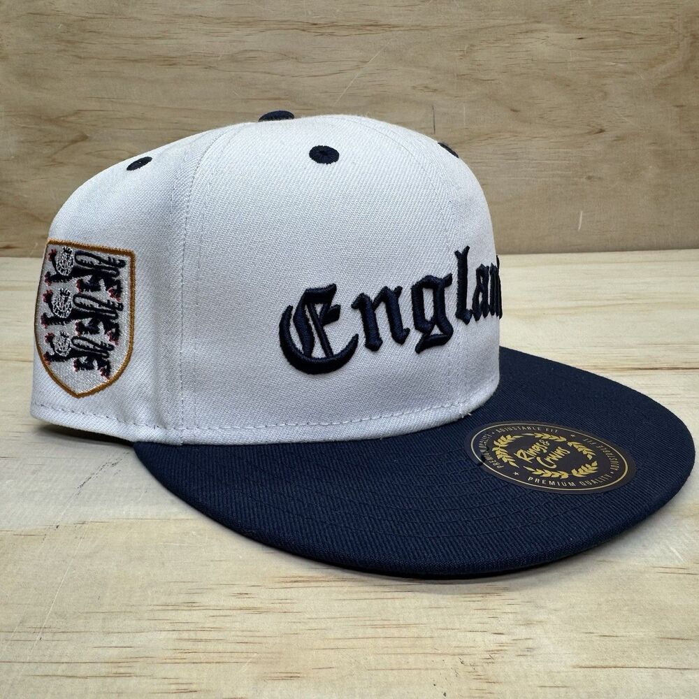 NEW England Rings Crwns Country Pride Three Lions Snapback Cap Hat White Blue - Picture 4 of 11